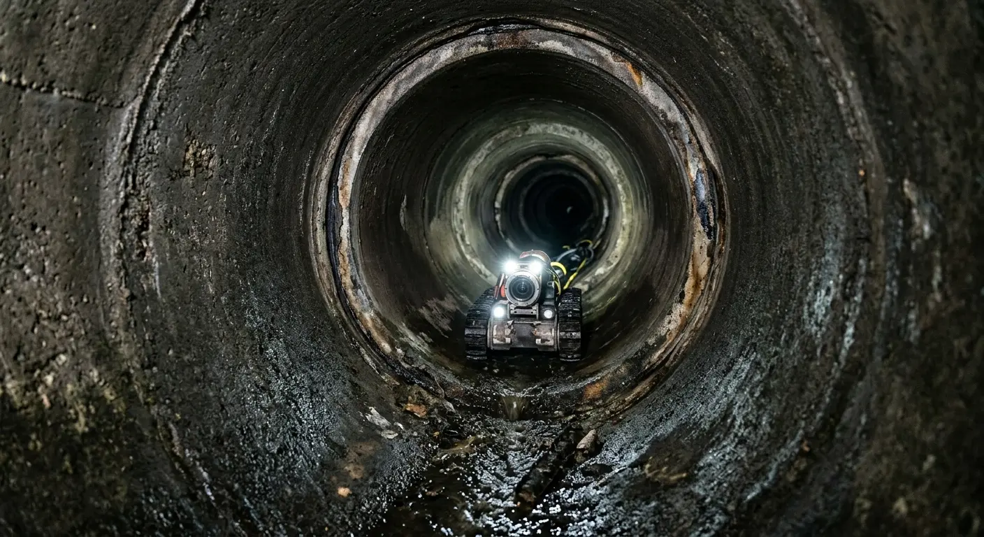 Robotic sewer camera inspecting pipe interior for Sewer Line Cleaning in Big Bear Lake